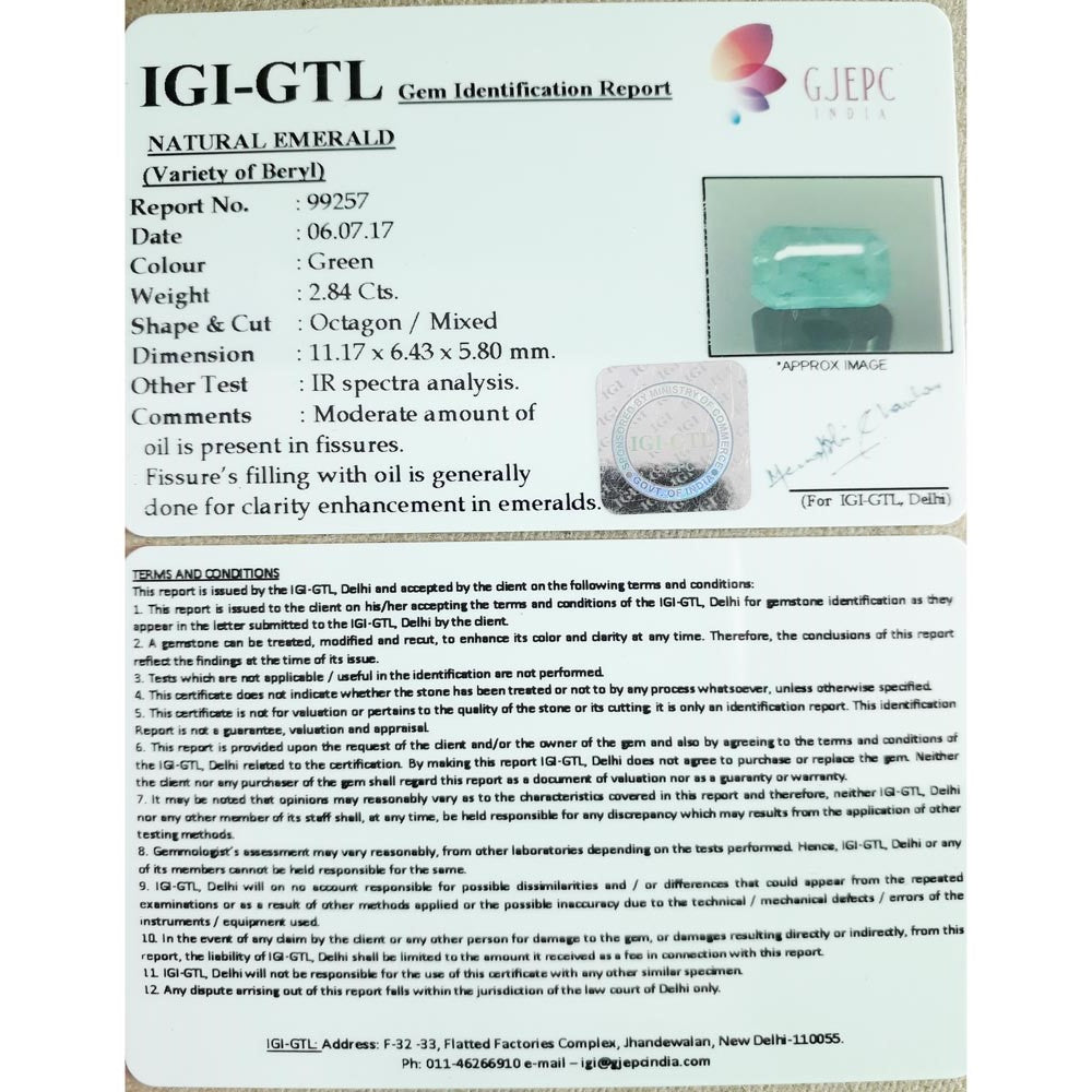2.84/CT NATURAL Panna Stone With Govt Lab Certificate (4551)