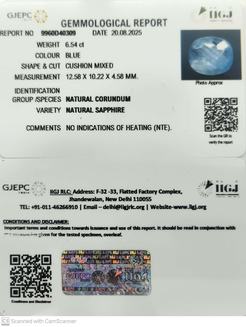 6.54/CT Natural Blue Sapphire with Govt Lab Certificate (16650)