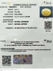 5.87/CT Natural Yellow Sapphire With Govt Lab Certificate (1221)