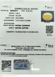 5.48/CT Natural Yellow Sapphire With Govt Lab Certificate (1221)