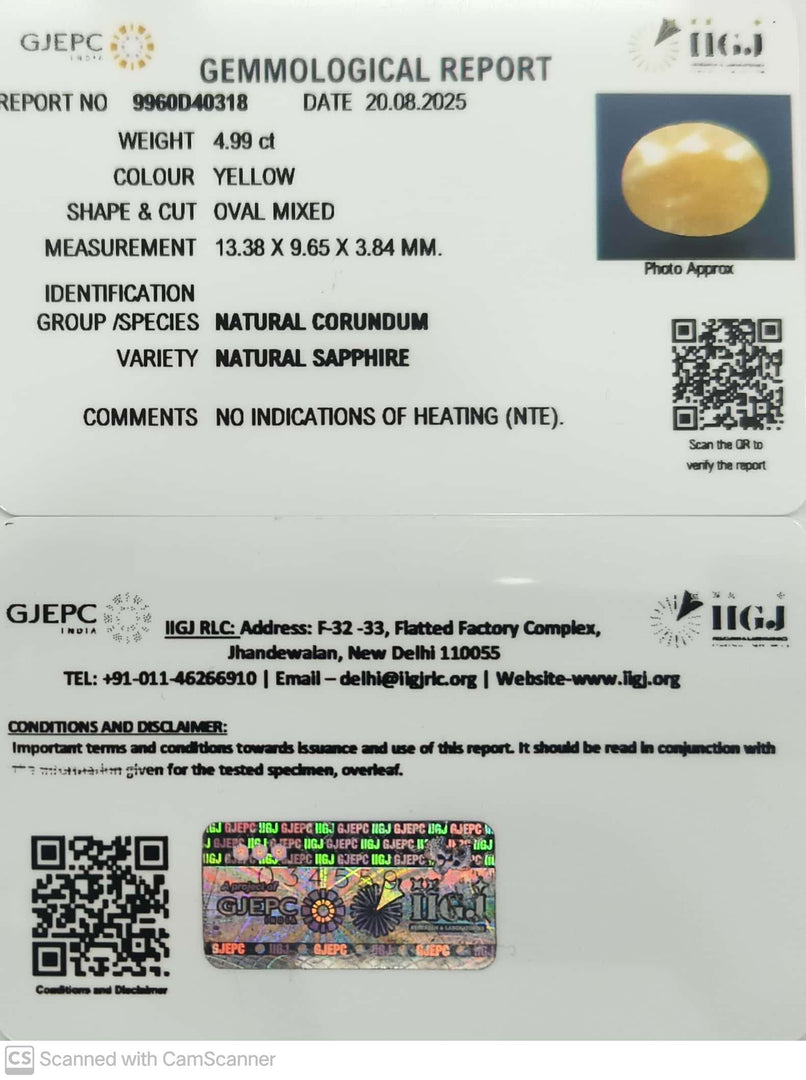 4.99/CT Natural Yellow Sapphire With Govt Lab Certificate (1221)