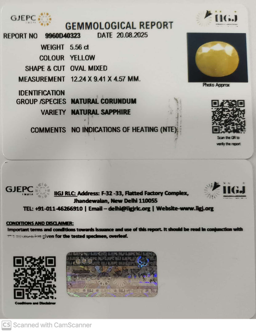 5.56/CT Natural Yellow Sapphire With Govt Lab Certificate (1221)