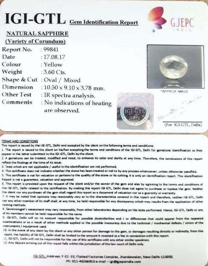 3.6/CT Natural Certified Pukhraj Gemstone -99841