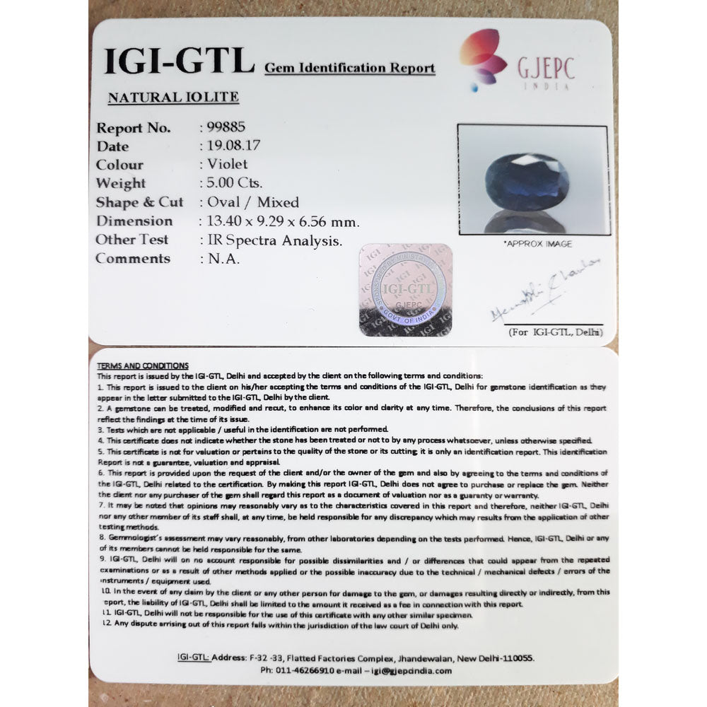 5.56 Ratti Natural Iolite with Govt. Lab Certificate-(550)