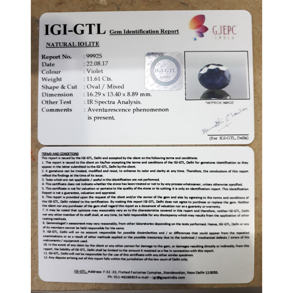 12.19 Ratti Natural Iolite with Govt. Lab Certificate-(550)