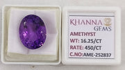 19.25/CT Natural Amethyst Gemstone with Govt. Lab Certificate