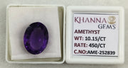 10.15/CT Natural Amethyst Gemstone with Govt. Lab Certificate