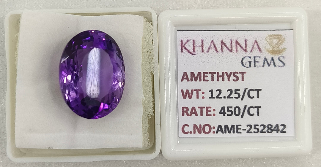 12.25/CT Natural Amethyst Gemstone with Govt. Lab Certificate