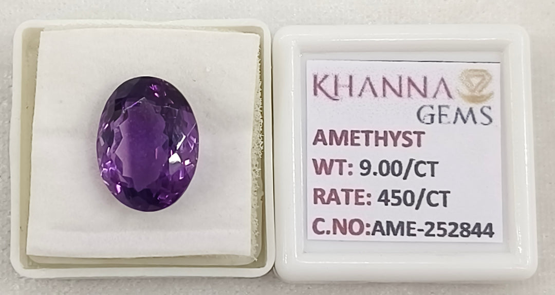 9.00 Carat Natural Amethyst Gemstone with Govt. Lab Certificate