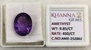 9.85/CT Natural Amethyst Gemstone with Govt. Lab Certificate