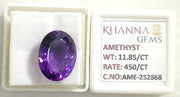 11.85/CT Natural Amethyst Gemstone with Govt. Lab Certificate