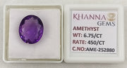 6.75/CT Natural Amethyst Gemstone with Govt. Lab Certificate