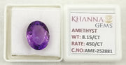 8.15/CT Natural Amethyst Gemstone with Govt. Lab Certificate