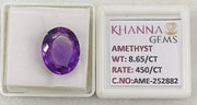8.65/CT Natural Amethyst Gemstone with Govt. Lab Certificate