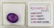 7.00/CT Natural Amethyst Gemstone with Govt. Lab Certificate