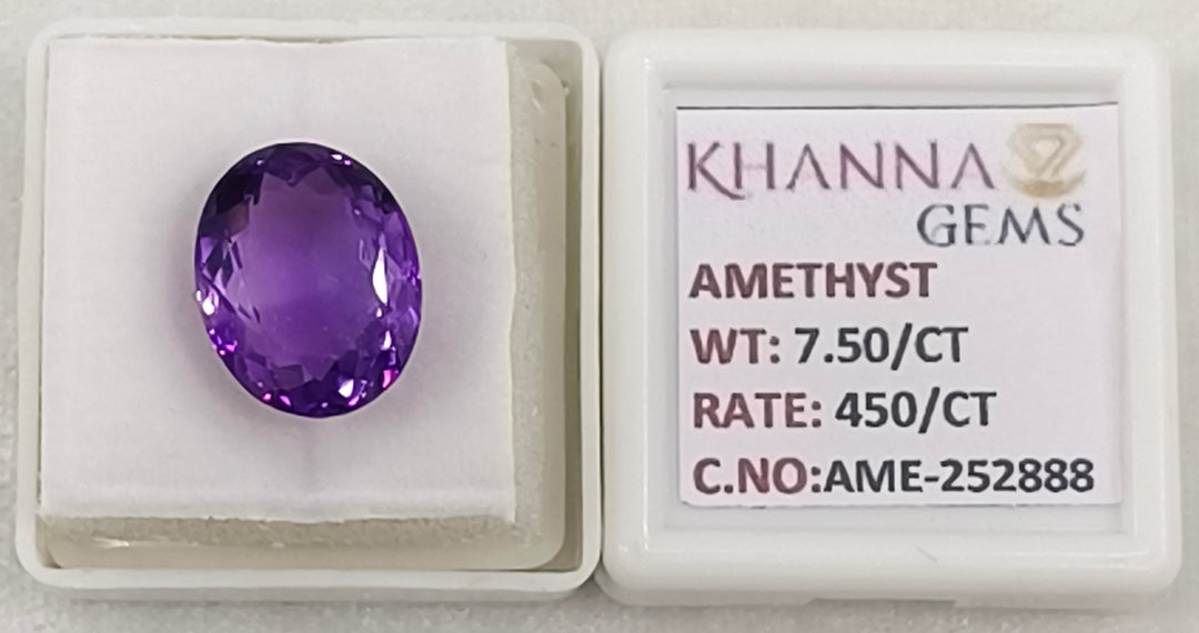 7.50/CT Natural Amethyst Gemstone with Govt. Lab Certificate