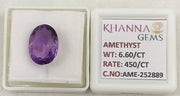 6.60/CT Natural Amethyst Gemstone of Premium Quality with Govt. Lab Certificate