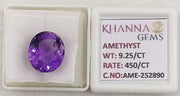 9.25/CT Natural Amethyst Gemstone with Govt. Lab Certificate