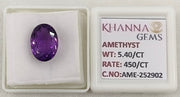 5.40/CT Natural Amethyst Gemstone with Govt. Lab Certificate