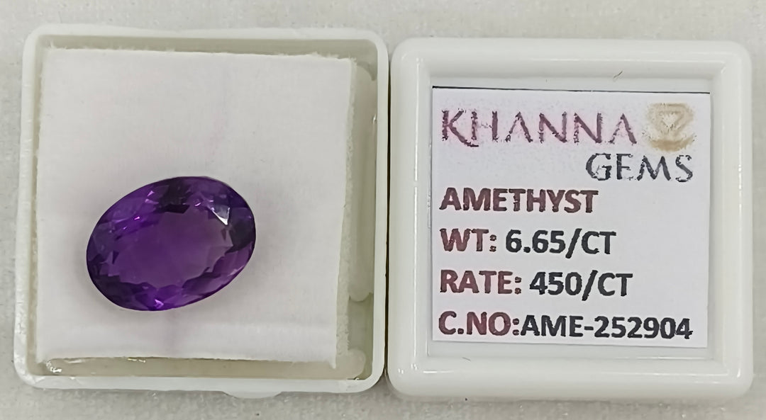 6.65/CT Natural Amethyst Gemstone with Govt. Lab Certificate