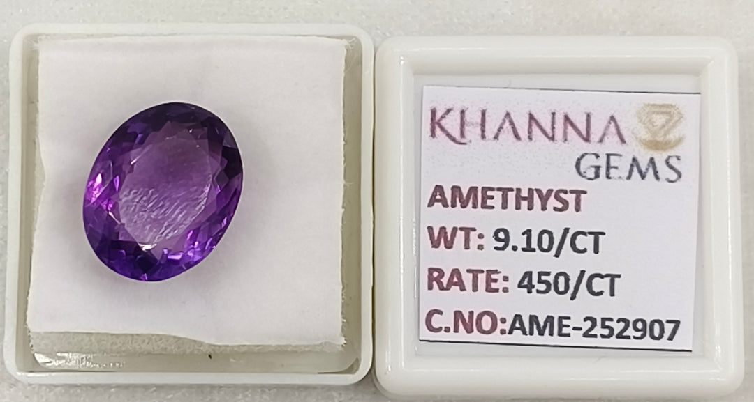 9.10/CT VIOLET Color Natural Amethyst Gemstone with Govt. Lab Certificate