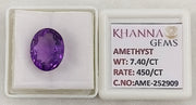 7.40/CT Natural Amethyst Gemstone of Premium Quality with Govt. Lab Certificate