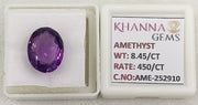 8.45/CT Natural Amethyst Gemstone with Govt. Lab Certificate