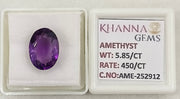 5.85/CT Natural Amethyst Gemstone with Govt. Lab Certificate