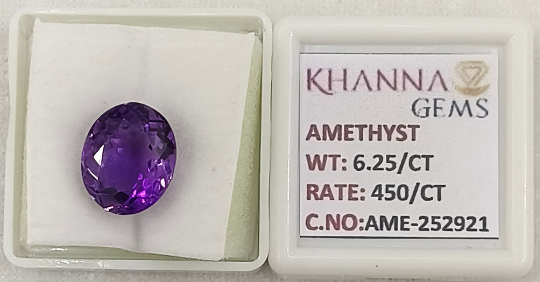6.25/CT Natural Amethyst Gemstone with Govt. Lab Certificate