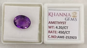 4.20/CT Natural Amethyst Gemstone with Govt. Lab Certificate