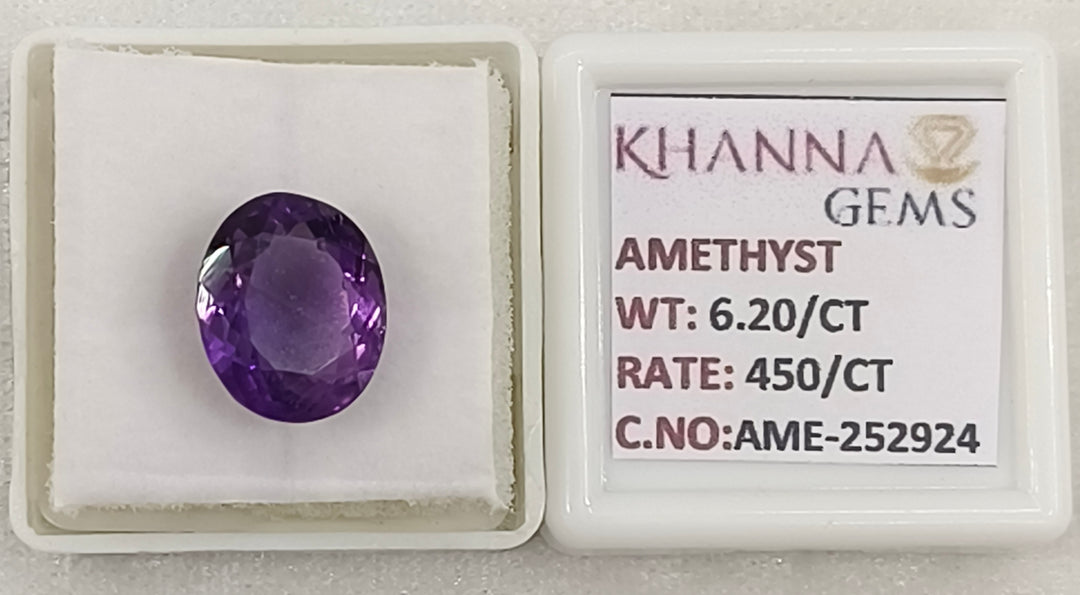 6.20/CT Natural Amethyst Gemstone with Govt. Lab Certificate