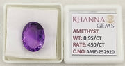 8.95/Carat Natural Amethyst Gemstone with Govt. Lab Certificate