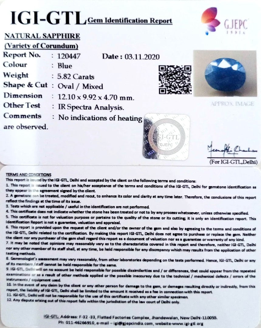 5.82/CT Natural Certified Neelam Gemstone -120447