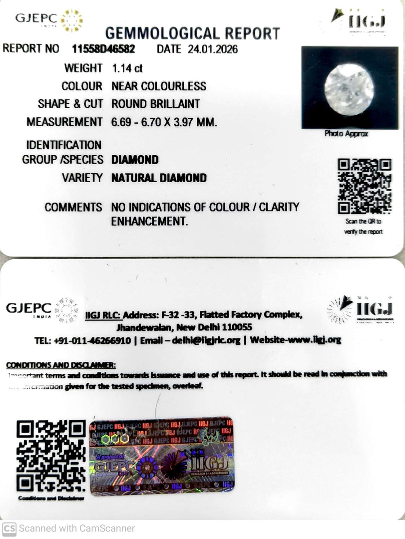 1.14/Cents Natural Diamond with Govt. Lab Certificate-11558D46582
