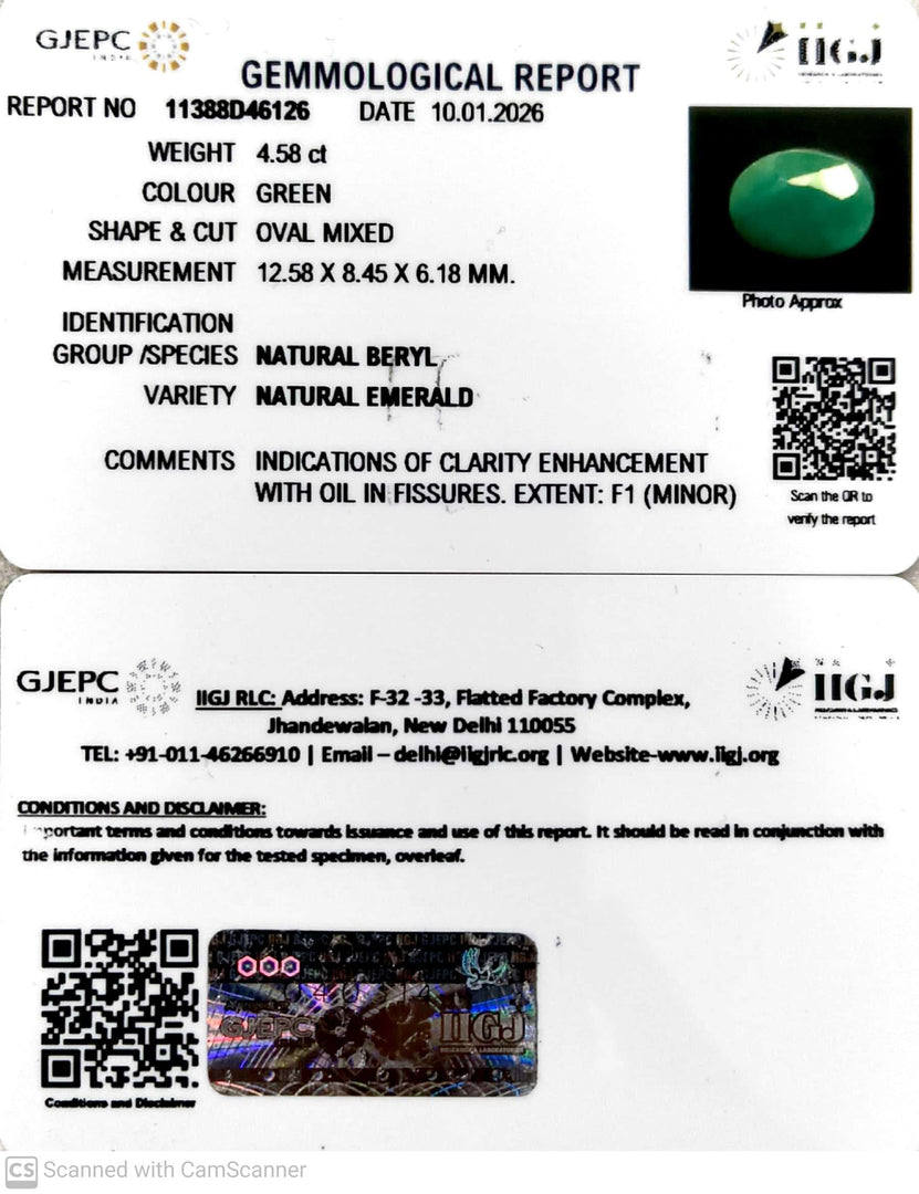 4.58/CT Natural Panna Stone with Govt. Lab Certificate-11388D46126