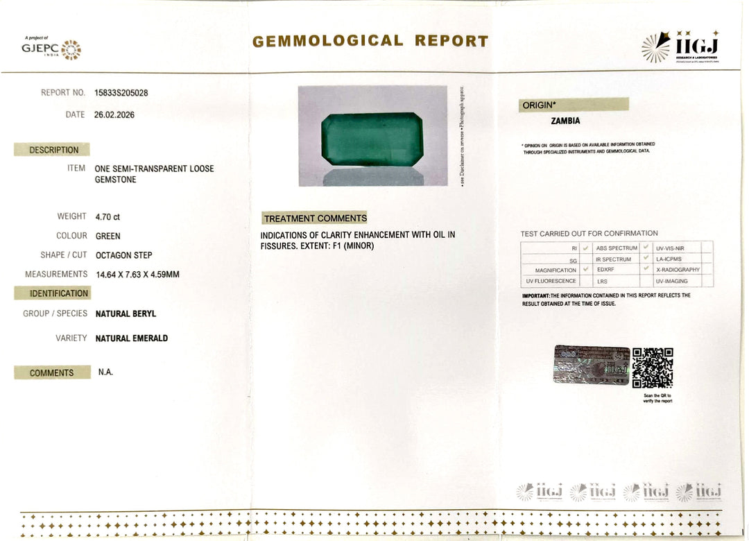 4.70/CT Natural Panna Stone with Govt. Lab Certificate-15833S205028