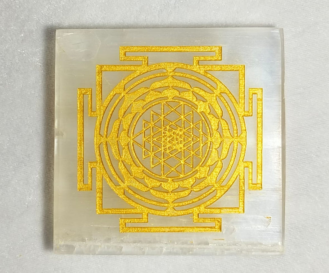 Golden Shri Yantra Selenite Charging Plate