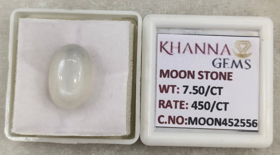 7.50/CT White Moon Stone with Govt. Lab Certificate (450)