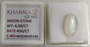6.00/CT White Color Moon Stone with Govt. Lab Certificate