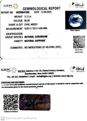 3.12/CT Natural Blue Sapphire with Govt Lab Certificate (23310)