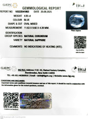 4.95/CT Natural Blue Sapphire with Govt Lab Certificate (12210)