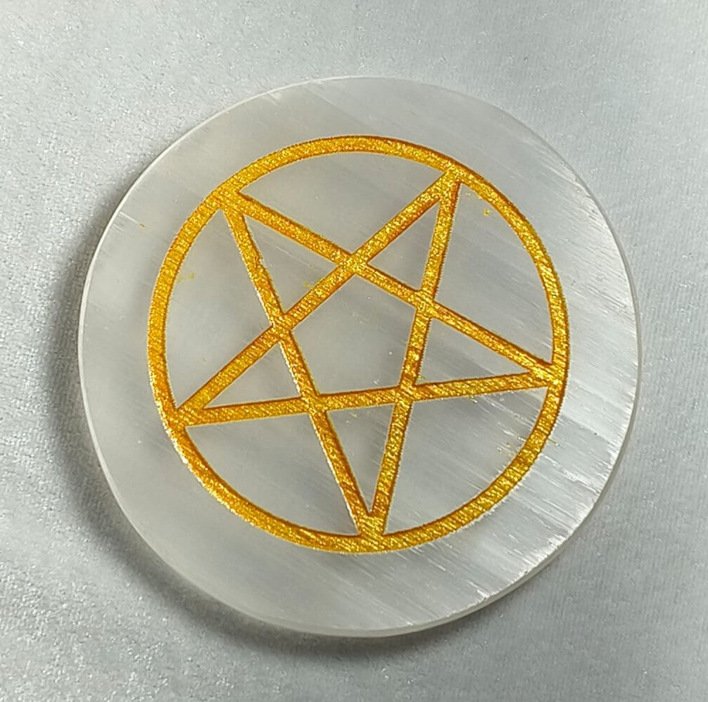 Natural Selenite Charging Plate With Stare Symbol