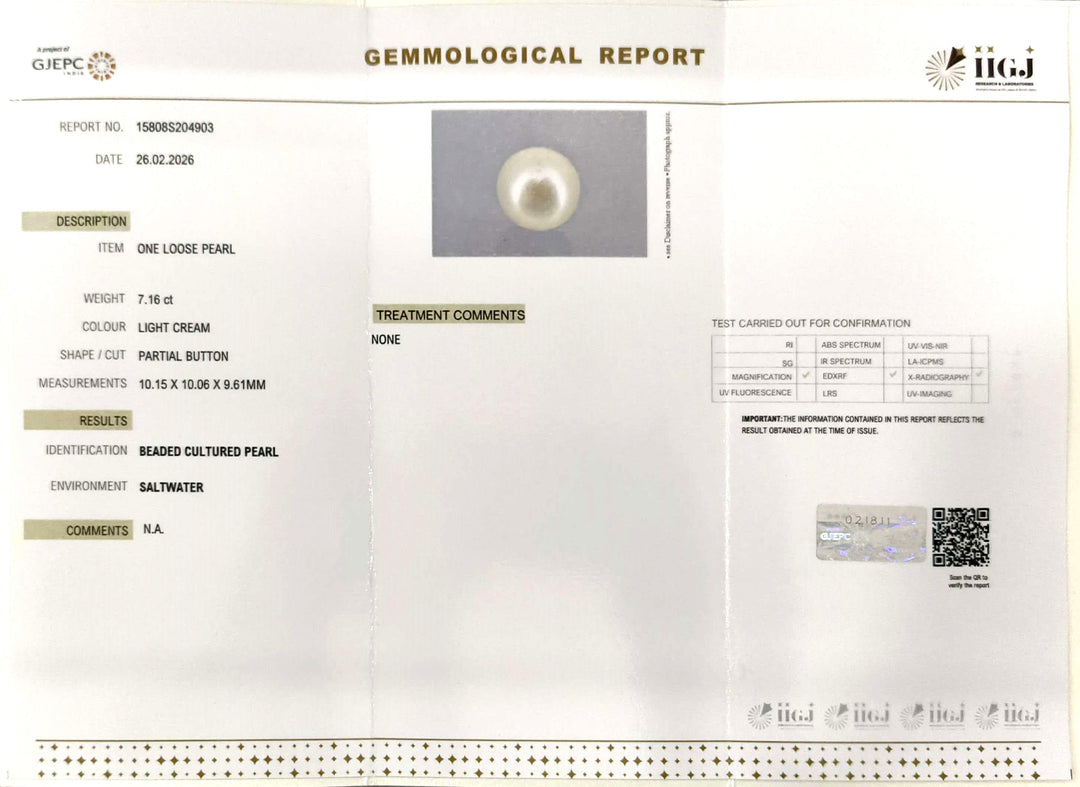 7.16/CT Natural South Sea Pearl With Lab Certificate-15808S204903