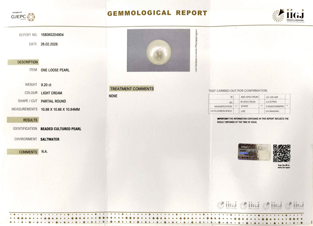 9.20/CT Natural South Sea Pearl With Lab Certificate-15808S204904
