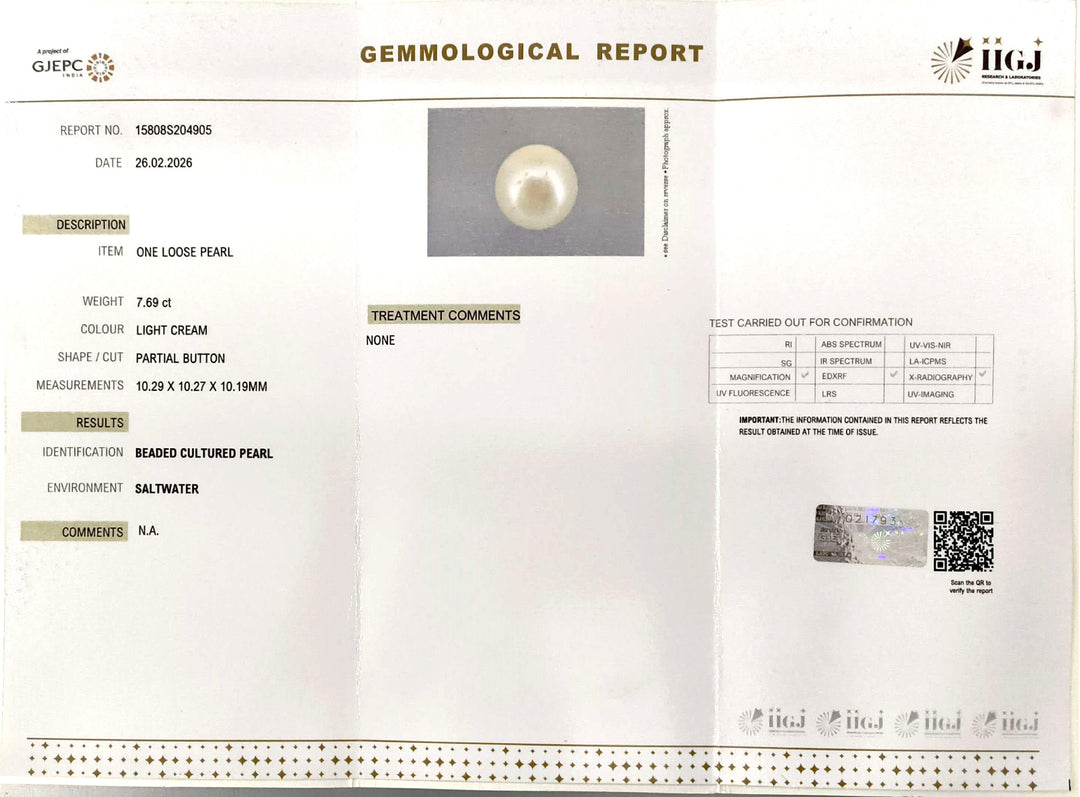 7.69/CT Natural South Sea Pearl With Lab Certificate-15808S204905