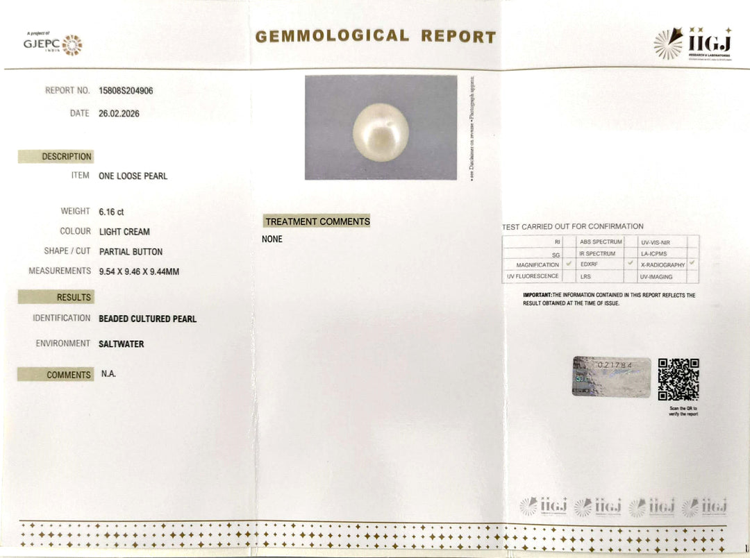 6.16/CT Natural South Sea Pearl With Lab Certificate-15808S204906