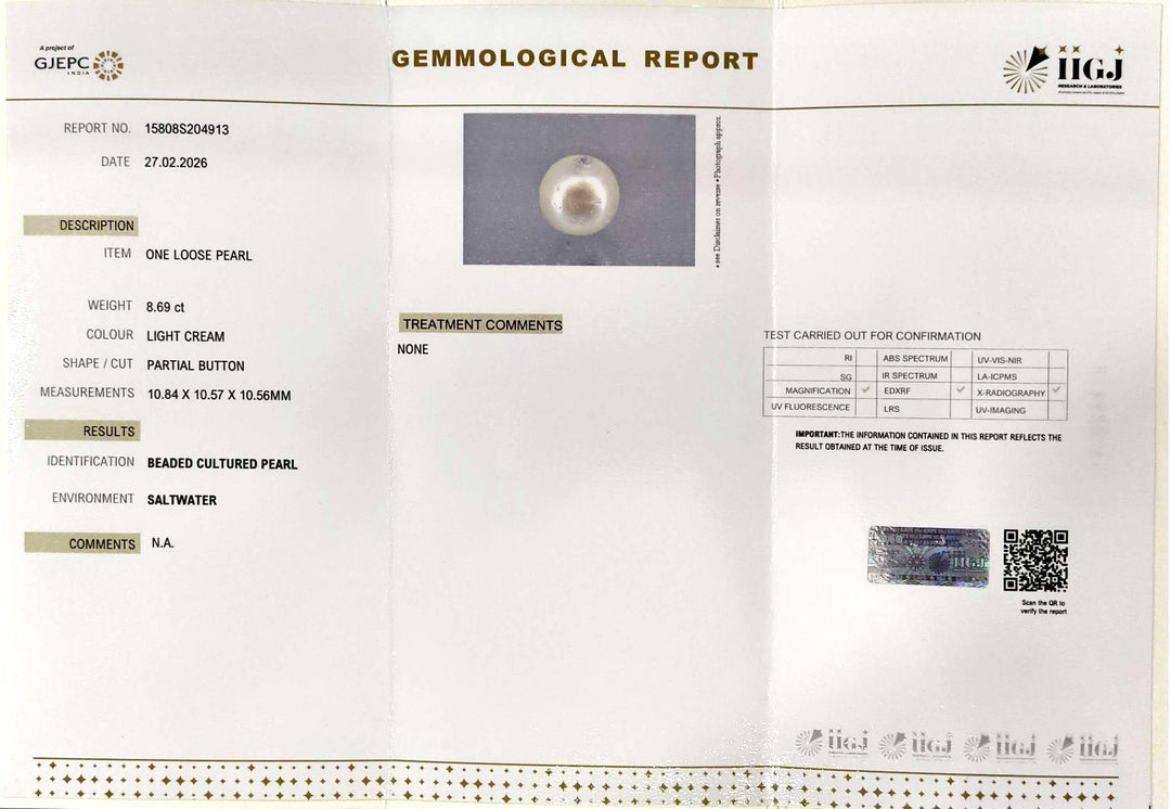 8.69/CT Natural South Sea Pearl With Lab Certificate-15808S204913