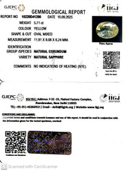 5.71/CT Natural Yellow Sapphire With Govt Lab Certificate (34410)