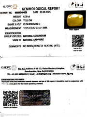 6.39/CT Natural Yellow Sapphire With Govt Lab Certificate (6771)