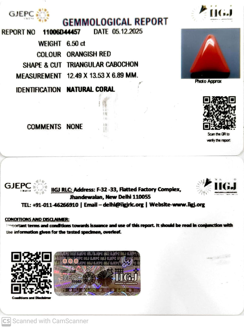 6.5/CT Natural Red Coral With Govt. Lab Certificate-11006D44457